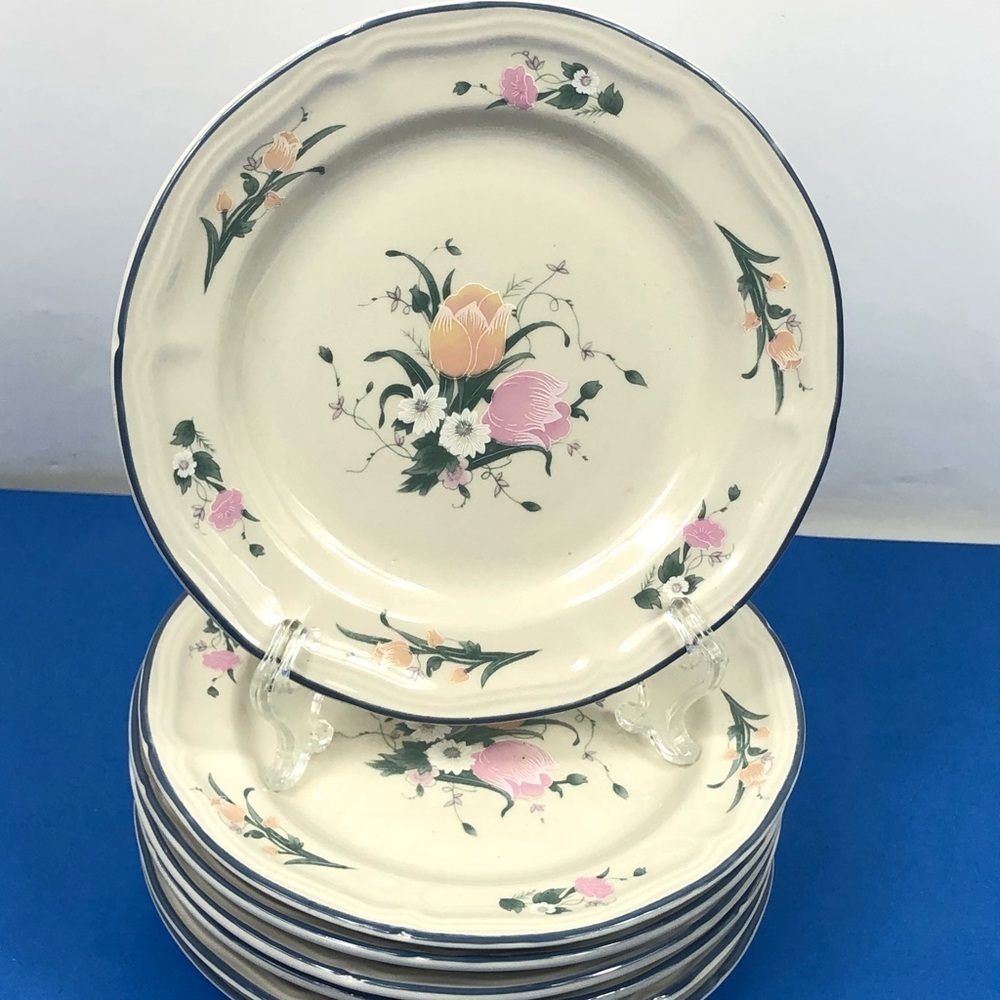 FINEST Ceramics oven dishwasher microwave save Floral Rim Salad Bread -Lot of 8